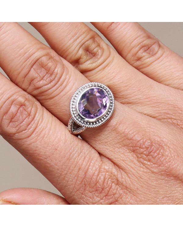 Handcrafted Ring Purple African Amethyst Ring 925 Sterling Silver Ring