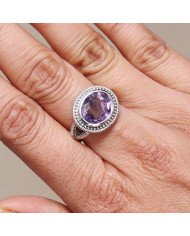 Handcrafted Ring Purple African Amethyst Ring 925 Sterling Silver Ring