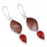Earrings for Girls Red Coral and Yellow Rutile Sterling Silver Fancy