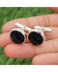 925 Sterling Silver Black Spinel Cufflink for Men