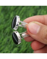 925 Sterling Silver Black Spinel Cufflink for Men