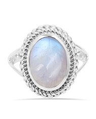 Rainbow Moonstone Ring 925 Sterling Silver Ring Solitaire Silver Ring