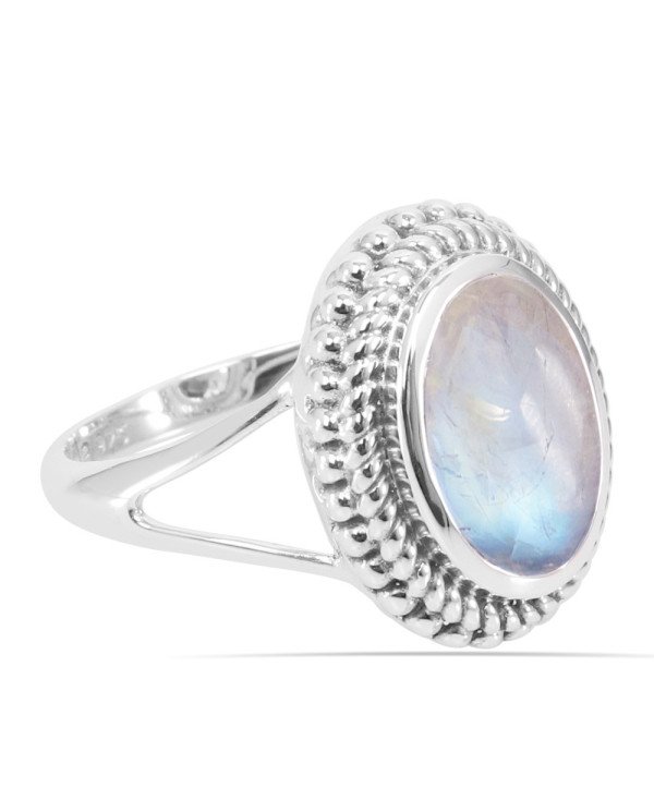 Rainbow Moonstone Ring 925 Sterling Silver Ring Solitaire Silver Ring