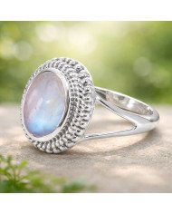 Rainbow Moonstone Ring 925 Sterling Silver Ring Solitaire Silver Ring