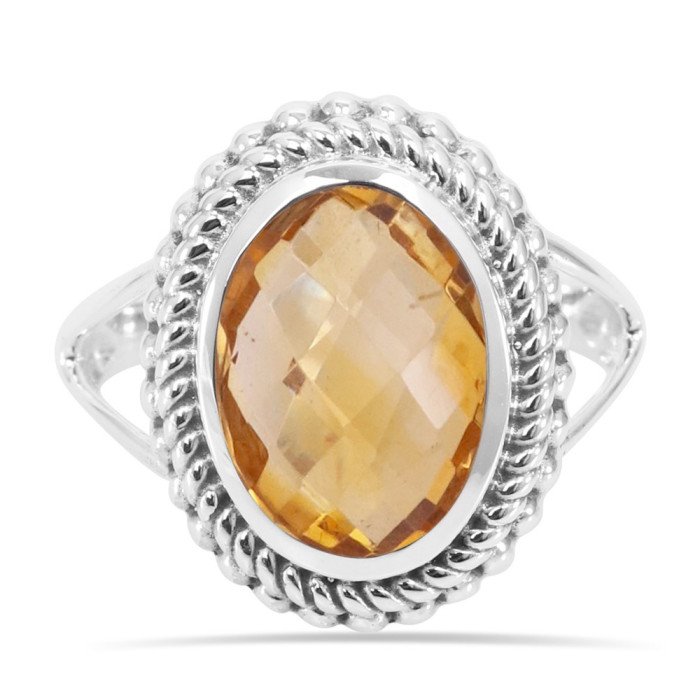 Citrine Ring Solitaire Gemstone Ring 925 Sterling Silver Ring