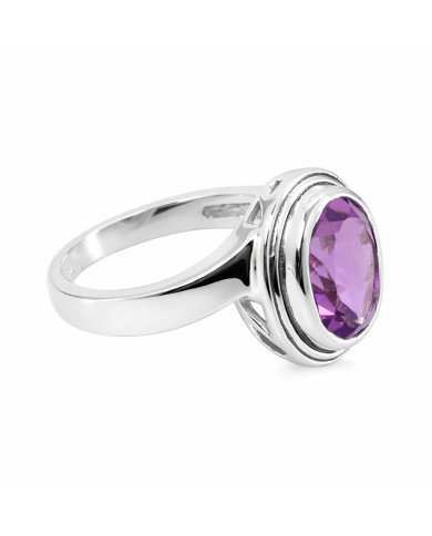 Sterling Silver Purple Amethyst Classic Solitaire Ring
