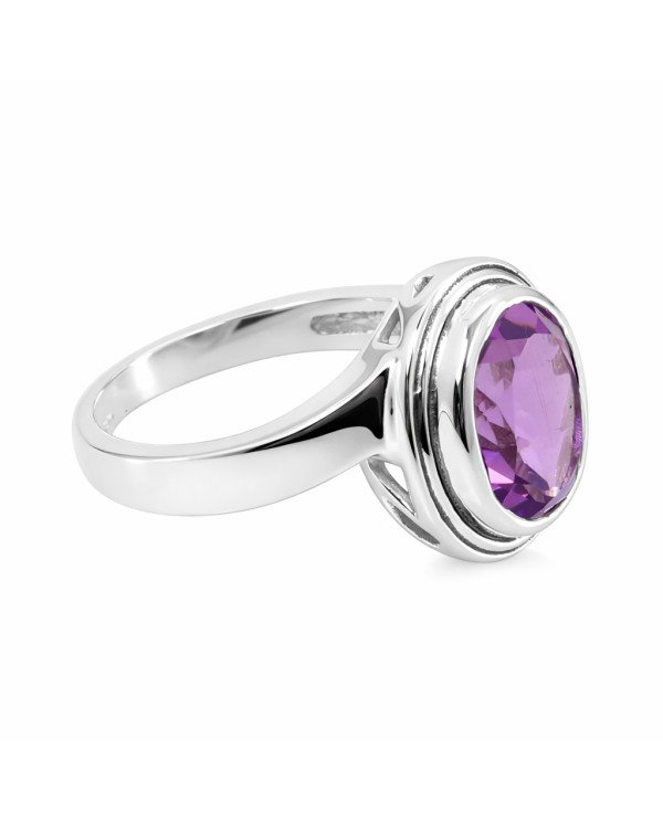 Sterling Silver Purple Amethyst Classic Solitaire Ring