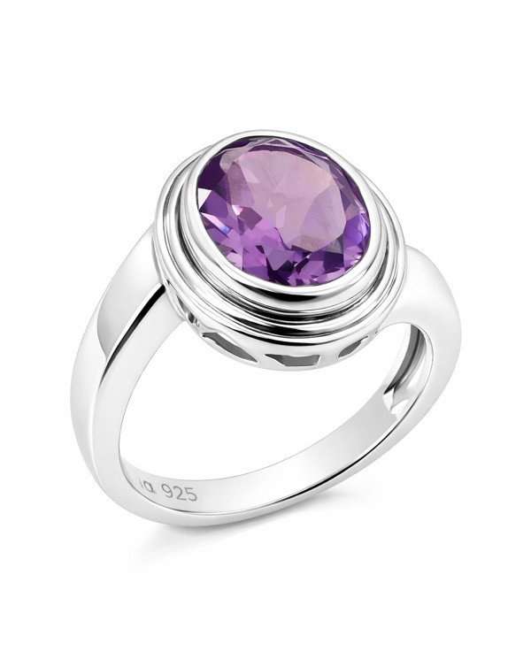 Sterling Silver Purple Amethyst Classic Solitaire Ring