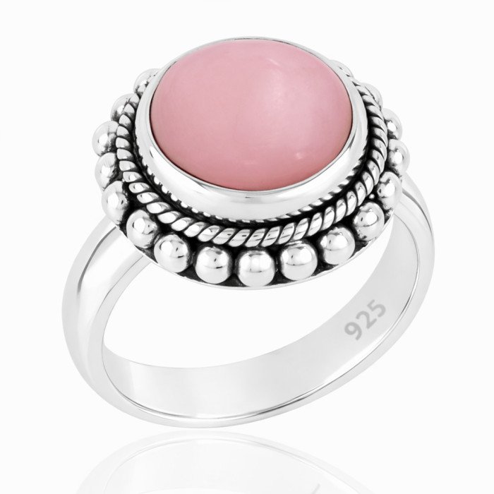 Pink Opal Ring 925 Sterling Silver Ring Solitaire Gemstone Ring
