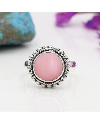 Pink Opal Ring 925 Sterling Silver Ring Solitaire Gemstone Ring