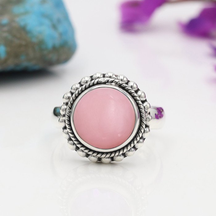 Pink Opal Ring 925 Sterling Silver Ring Solitaire Gemstone Ring