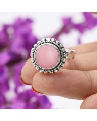 Pink Opal Ring 925 Sterling Silver Ring Solitaire Gemstone Ring