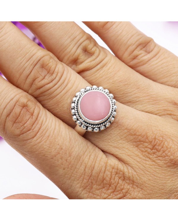 Pink Opal Ring 925 Sterling Silver Ring Solitaire Gemstone Ring