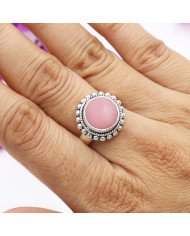 Pink Opal Ring 925 Sterling Silver Ring Solitaire Gemstone Ring