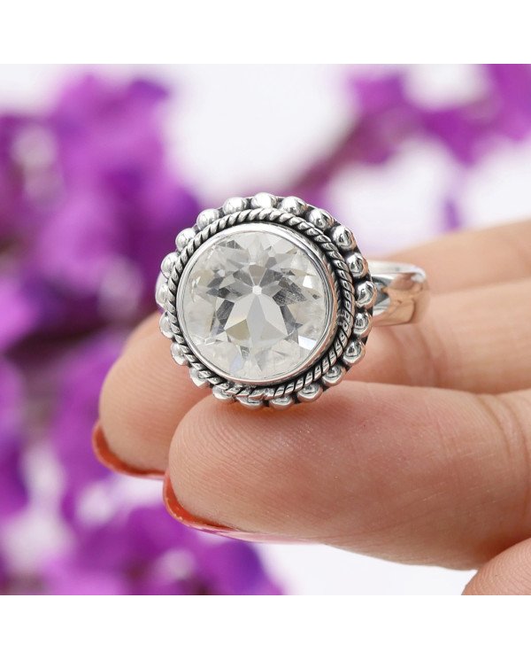 Crystal Quartz Sterling Silver Gemstone Engagement Ring