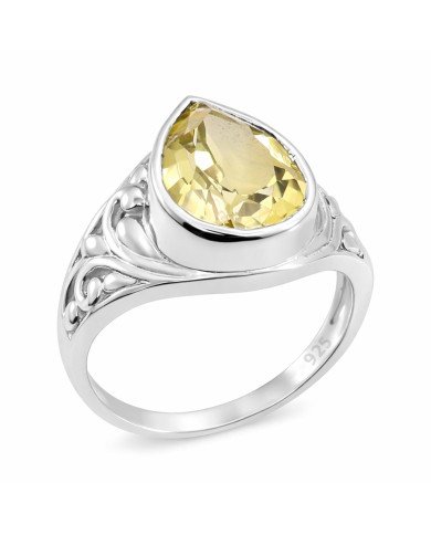 Lemon Quartz Ring Solitaire Silver Ring 925 Sterling Silver Ring