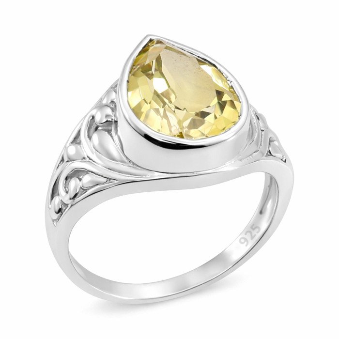 Lemon Quartz Ring Solitaire Silver Ring 925 Sterling Silver Ring