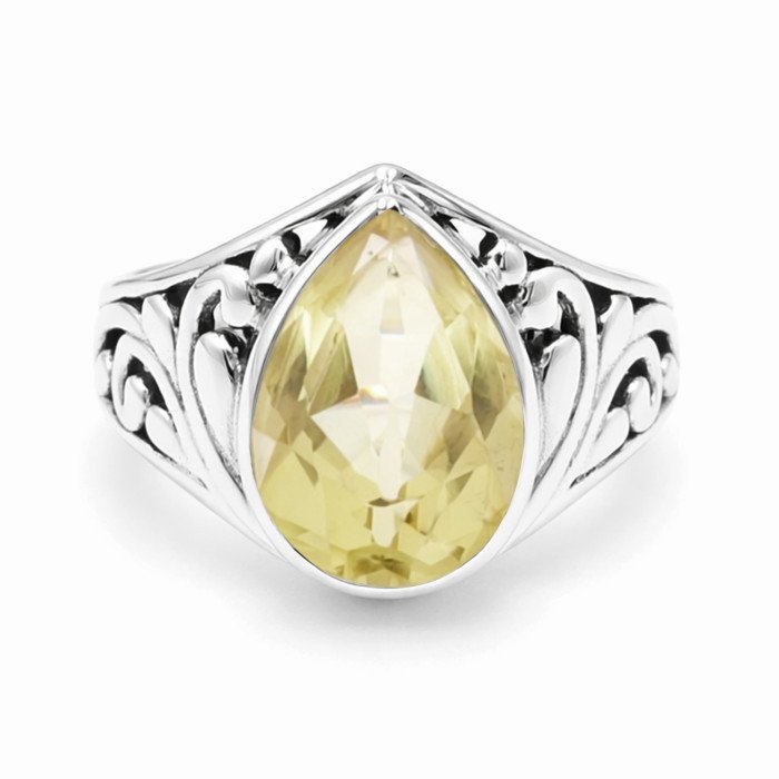 Lemon Quartz Ring Solitaire Silver Ring 925 Sterling Silver Ring
