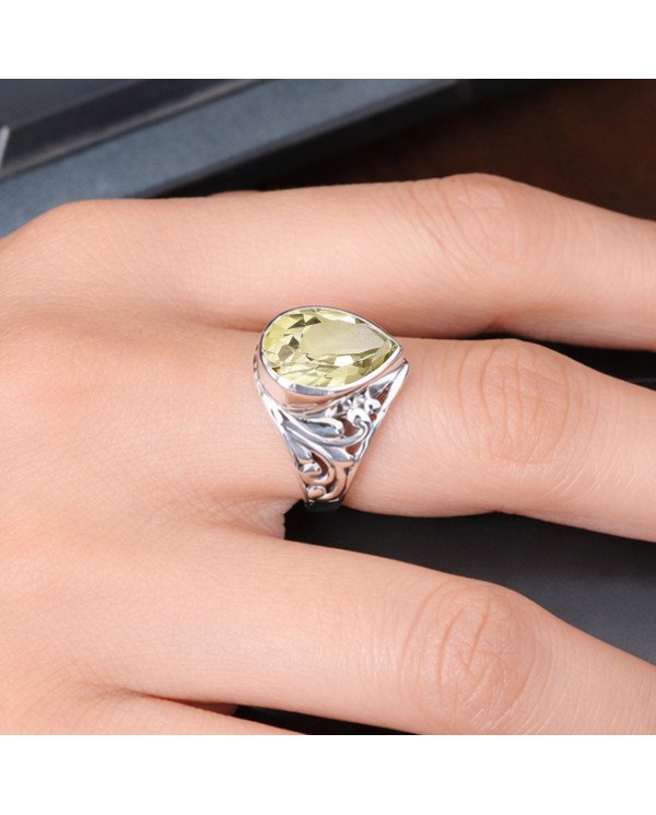 Lemon Quartz Ring Solitaire Silver Ring 925 Sterling Silver Ring