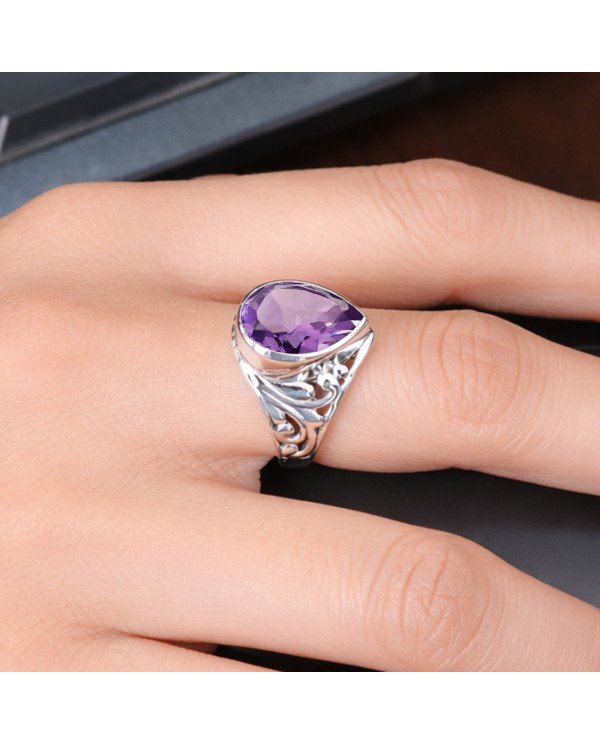 February birthstone Ring 925 Sterling Silver Ring Solitaire Silver Ring