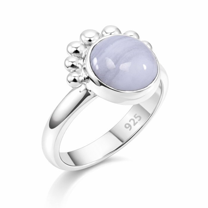 Blue Lace Agate Ring 925 Sterling Silver Ring Solitaire Gemstone Ring