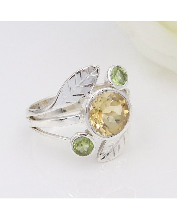 Citrine Ring Sterling Silver Ring Peridot Ring Cocktail Ring