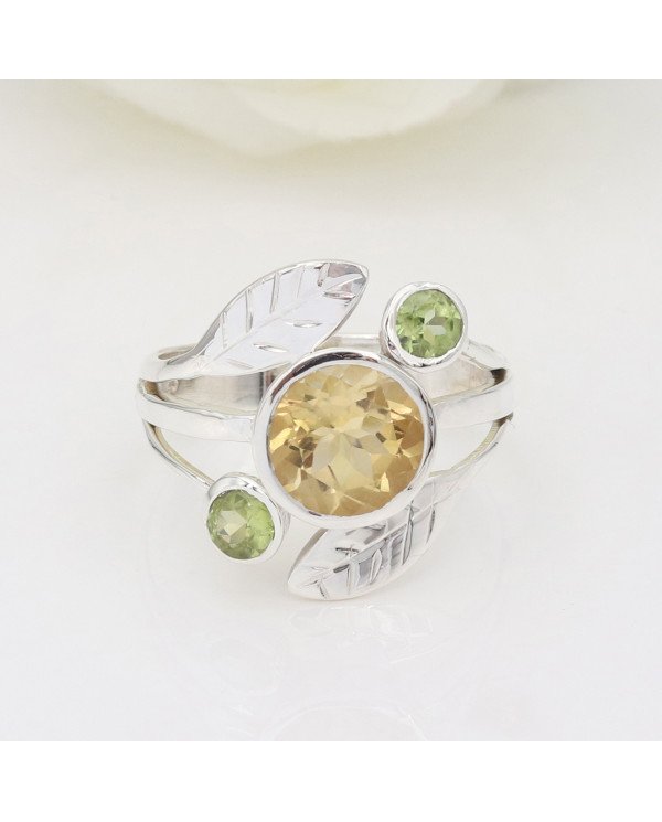 Citrine Ring Sterling Silver Ring Peridot Ring Cocktail Ring