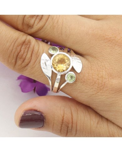 Citrine Ring Sterling Silver Ring Peridot Ring Cocktail Ring