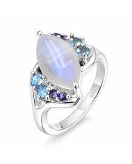 Rainbow Moonstone Ring 925 Sterling Silver Ring Swiss Blue Topaz Ring