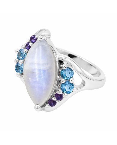 Rainbow Moonstone Ring 925 Sterling Silver Ring Swiss Blue Topaz Ring
