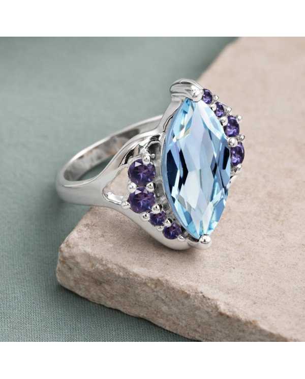 Sky Blue Topaz Ring 925 Sterling Silver Ring Iolite Ring Cocktail Ring