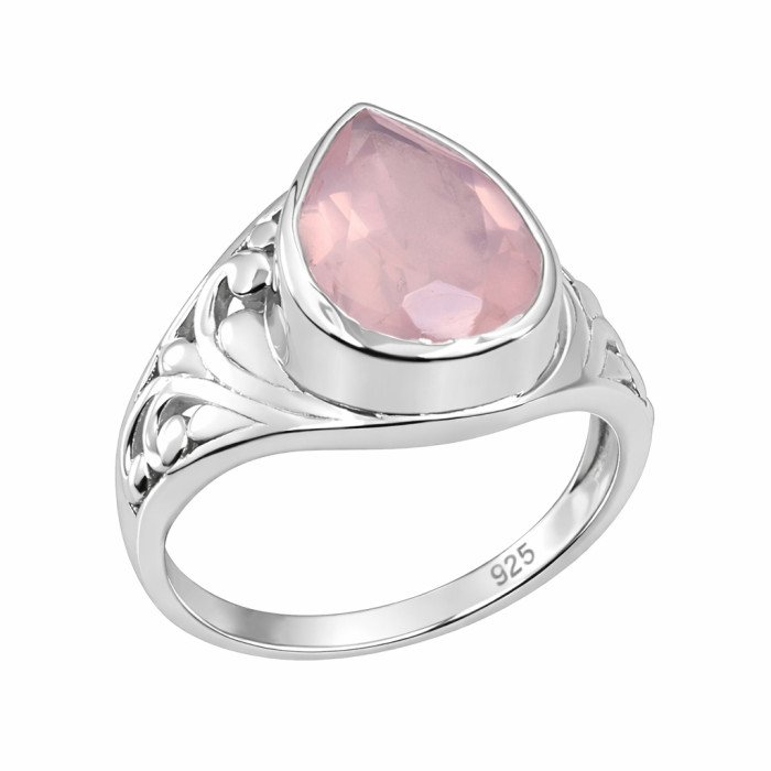 Rose Quartz Ring Solitaire Silver Ring 925 Sterling Silver Ring