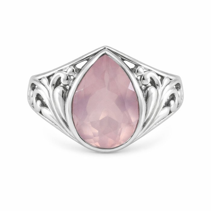 Rose Quartz Ring Solitaire Silver Ring 925 Sterling Silver Ring