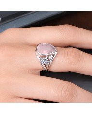 Rose Quartz Ring Solitaire Silver Ring 925 Sterling Silver Ring