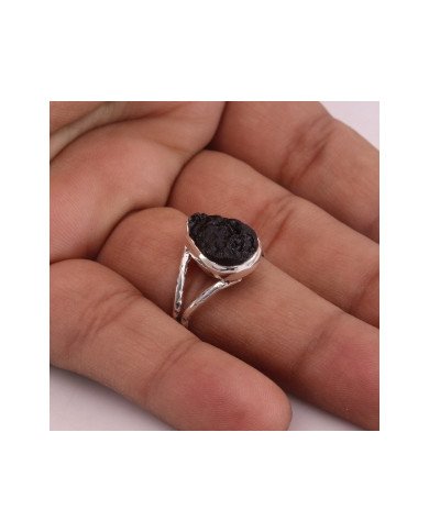 Natural Tektite Gemstone Sterling Silver Ring