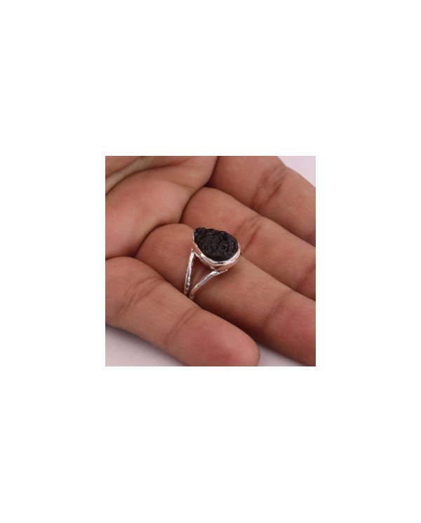 Natural Tektite Gemstone Sterling Silver Ring