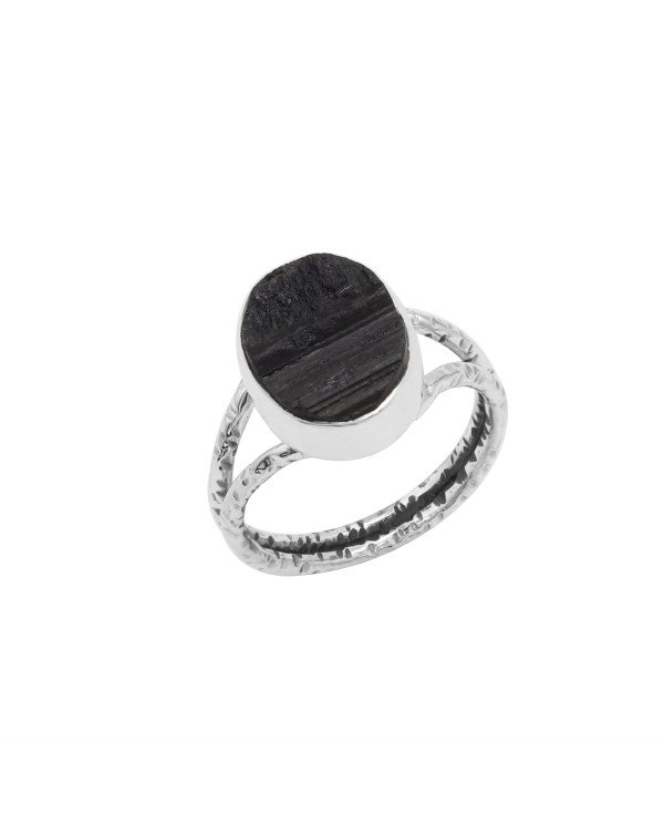 Black Tourmaline Gemstone Sterling Silver Ring