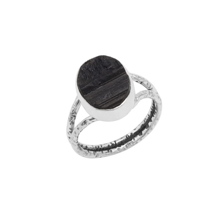 Black Tourmaline Gemstone Sterling Silver Ring