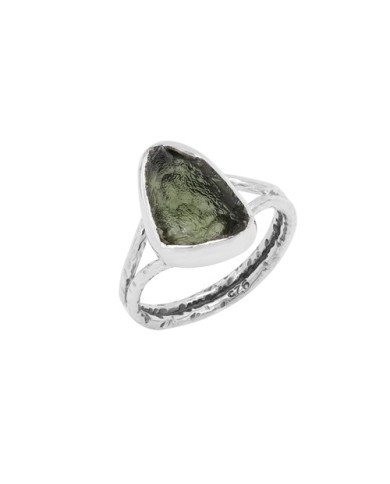 Natural Moldavite Gemstone Sterling Silver Ring