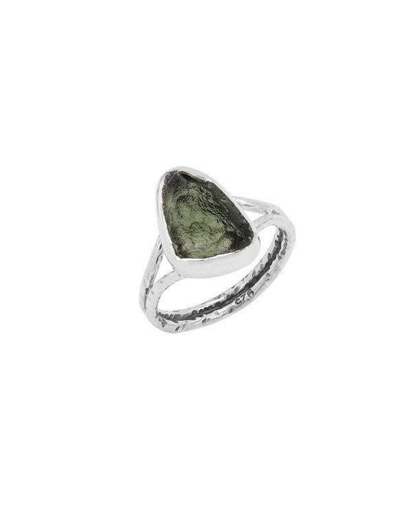 Natural Moldavite Gemstone Sterling Silver Ring