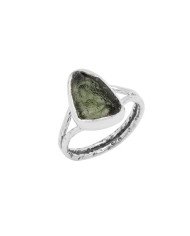 Natural Moldavite Gemstone Sterling Silver Ring