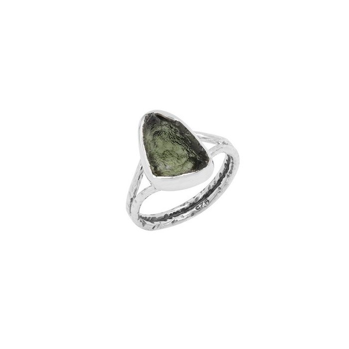 Natural Moldavite Gemstone Sterling Silver Ring