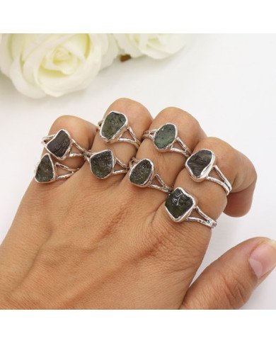 Natural Moldavite Gemstone Sterling Silver Ring