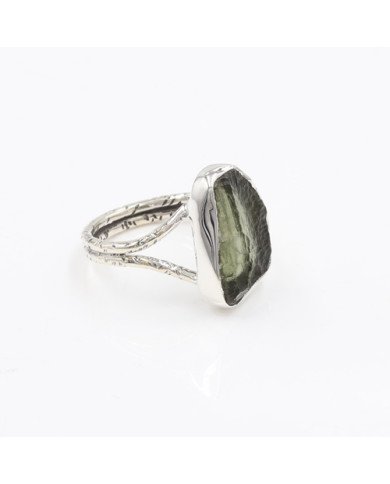 Natural Moldavite Gemstone Sterling Silver Ring
