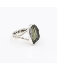 Natural Moldavite Gemstone Sterling Silver Ring