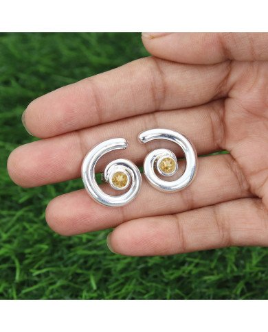 Citrine Spiral Shape Studs | 925 Sterling Silver Handcrafted 5mm Round