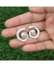 Citrine Spiral Shape Studs | 925 Sterling Silver Handcrafted 5mm Round