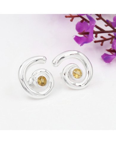 Citrine Spiral Shape Studs | 925 Sterling Silver Handcrafted 5mm Round