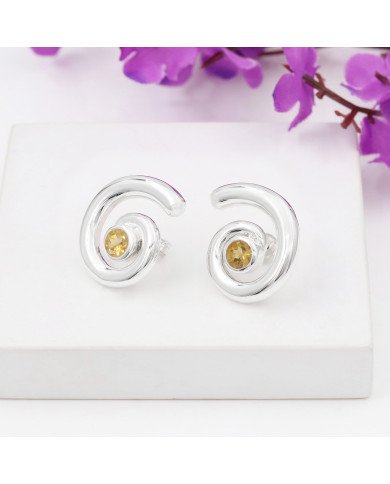 Citrine Spiral Shape Studs | 925 Sterling Silver Handcrafted 5mm Round