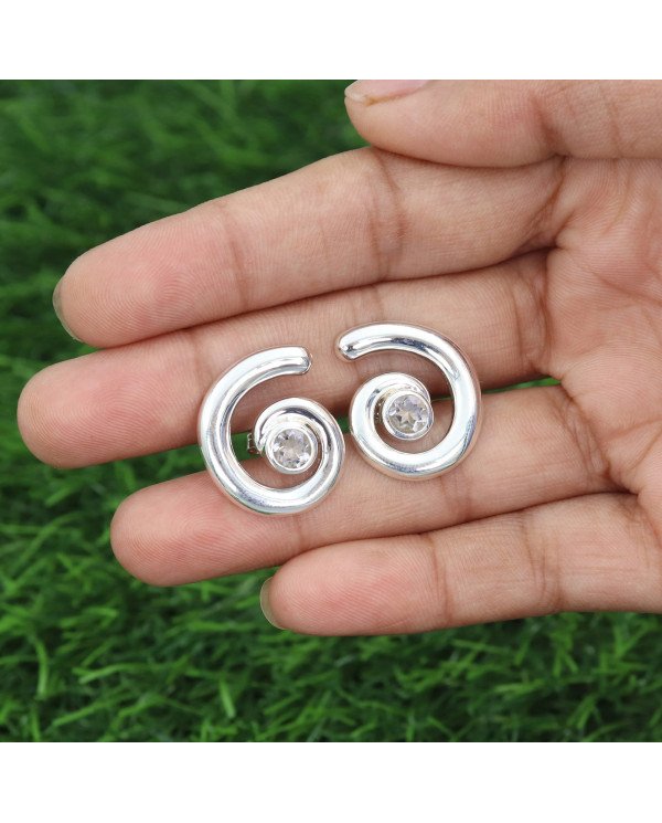 Green Amethyst Spiral Studs | 925 Sterling Silver Handcrafted 5mm Round